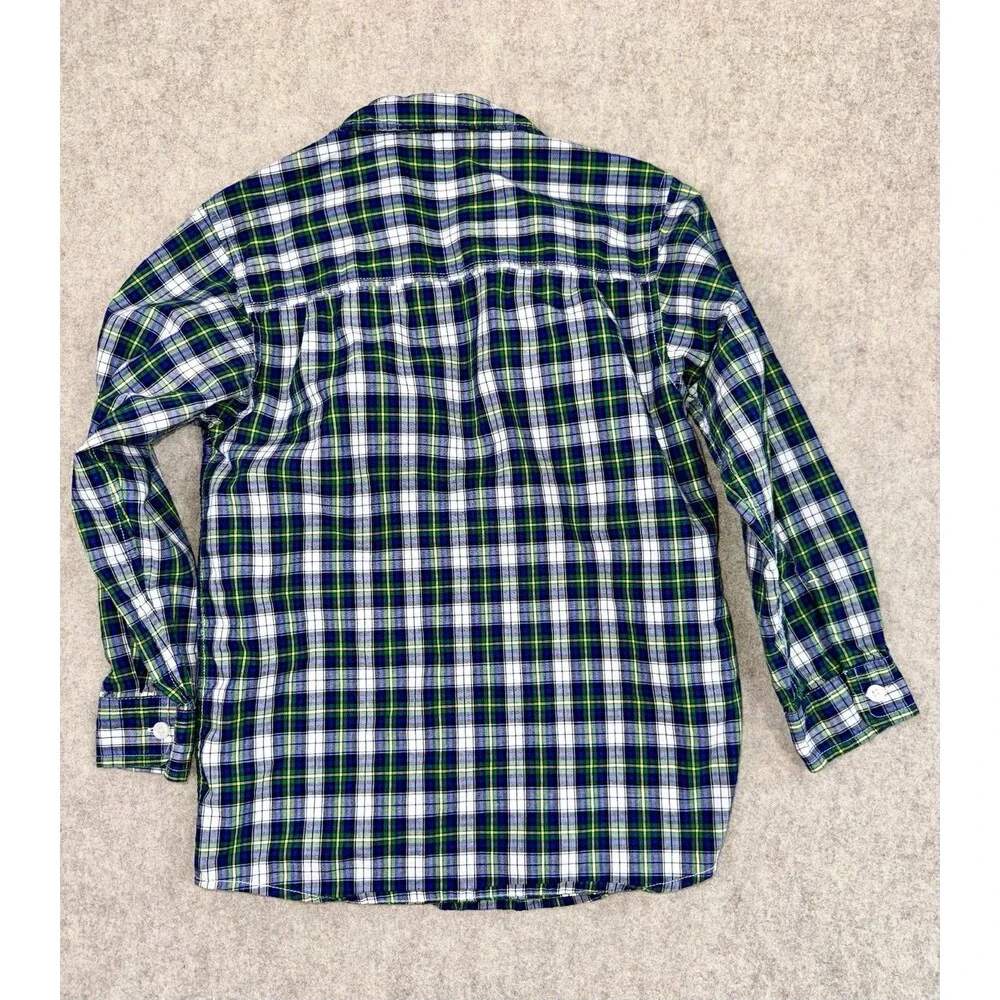 OshKosh B'gosh Button Up Shirt Boys 7 Plaid Long Sleeve Blue Green